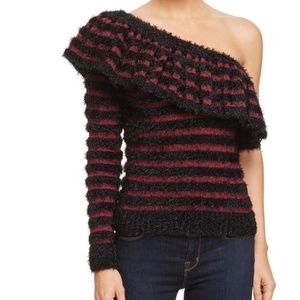 WAYF JOHNIE RUFFLED SHADOW STRIPE ONE SHOULDER